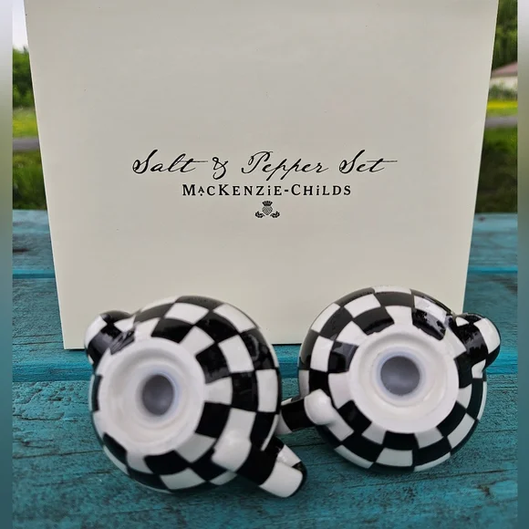 Mackenzie Childs Courtly Check Teapot Salt & Pepper Shakers - Picture 8 of 9